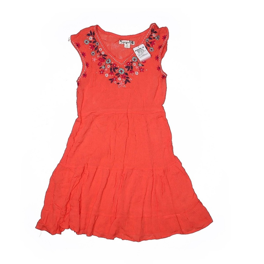 NWOT! Knitworks Coral Pink Dress Floral Embroidered Neck Size 10 Girl